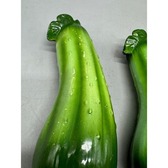 Vintage Ceramic Cucumber Shaped Salt & Pepper Shaker Set green 6" READ - Picture 7 of 9